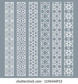 Vector set of line borders with geometric repeating texture. Isolated design elements for page decoration, headline, banners, wedding invitation cards. Fashion white lace collection