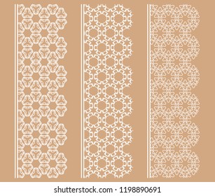 Vector set of line borders with geometric repeating texture. Isolated design elements for page decoration, headline, banners, wedding invitation cards. Fashion white lace collection
