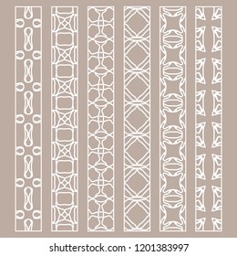 Vector set of line borders with geometric repeating texture. Isolated design elements for page decoration, headline, banners, wedding invitation cards. Fashion white lace collection