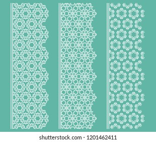Vector set of line borders with geometric repeating texture. Isolated design elements for page decoration, headline, banners, wedding invitation cards. Fashion white lace collection