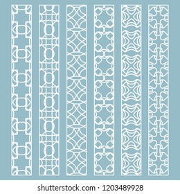 Vector set of line borders with geometric repeating texture. Isolated design elements for page decoration, headline, banners, wedding invitation cards. Fashion white lace collection