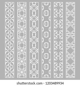 Vector set of line borders with geometric repeating texture. Isolated design elements for page decoration, headline, banners, wedding invitation cards. Fashion white lace collection