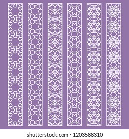 Vector set of line borders with geometric repeating texture. Isolated design elements for page decoration, headline, banners, wedding invitation cards. Fashion white lace collection