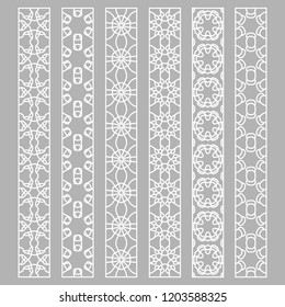Vector set of line borders with geometric repeating texture. Isolated design elements for page decoration, headline, banners, wedding invitation cards. Fashion white lace collection
