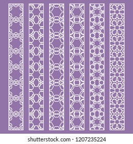 Vector set of line borders with geometric repeating texture. Isolated design elements for page decoration, headline, banners, wedding invitation cards. Fashion white lace collection