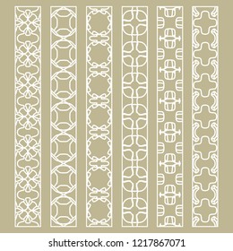Vector set of line borders with geometric repeating texture. Isolated design elements for page decoration, headline, banners, wedding invitation cards. Fashion white lace collection
