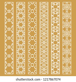Vector set of line borders with geometric repeating texture. Isolated design elements for page decoration, headline, banners, wedding invitation cards. Fashion white lace collection