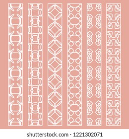 Vector set of line borders with geometric repeating texture. Isolated design elements for page decoration, headline, banners, wedding invitation cards. Fashion white lace collection