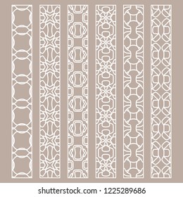 Vector set of line borders with geometric repeating texture. Isolated design elements for page decoration, headline, banners, wedding invitation cards. Fashion white lace collection