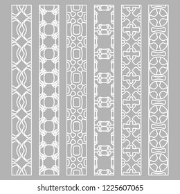 Vector set of line borders with geometric repeating texture. Isolated design elements for page decoration, headline, banners, wedding invitation cards. Fashion white lace collection