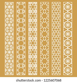 Vector set of line borders with geometric repeating texture. Isolated design elements for page decoration, headline, banners, wedding invitation cards. Fashion white lace collection