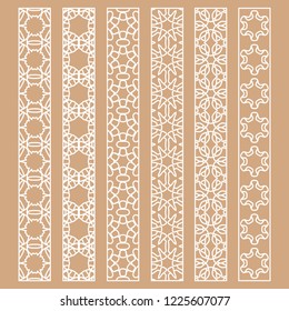 Vector set of line borders with geometric repeating texture. Isolated design elements for page decoration, headline, banners, wedding invitation cards. Fashion white lace collection