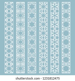 Vector set of line borders with geometric repeating texture. Isolated design elements for page decoration, headline, banners, wedding invitation cards. Fashion white lace collection