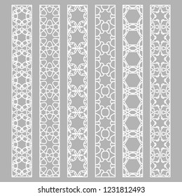 Vector set of line borders with geometric repeating texture. Isolated design elements for page decoration, headline, banners, wedding invitation cards. Fashion white lace collection