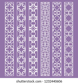 Vector set of line borders with geometric repeating texture. Isolated design elements for page decoration, headline, banners, wedding invitation cards. Fashion white lace collection