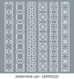 Vector set of line borders with geometric repeating texture. Isolated design elements for page decoration, headline, banners, wedding invitation cards. Fashion white lace collection