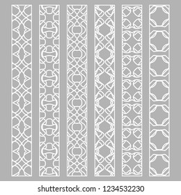 Vector set of line borders with geometric repeating texture. Isolated design elements for page decoration, headline, banners, wedding invitation cards. Fashion white lace collection