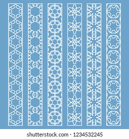 Vector set of line borders with geometric repeating texture. Isolated design elements for page decoration, headline, banners, wedding invitation cards. Fashion white lace collection