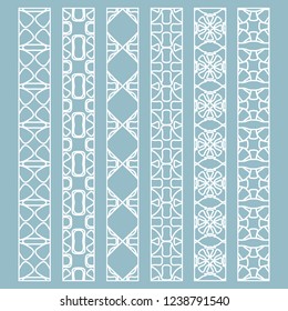 Vector set of line borders with geometric repeating texture. Isolated design elements for page decoration, headline, banners, wedding invitation cards. Fashion white lace collection