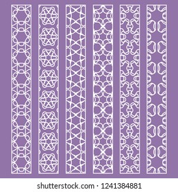 Vector set of line borders with geometric repeating texture. Isolated design elements for page decoration, headline, banners, wedding invitation cards. Fashion white lace collection