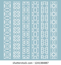 Vector set of line borders with geometric repeating texture. Isolated design elements for page decoration, headline, banners, wedding invitation cards. Fashion white lace collection