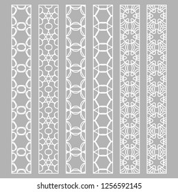 Vector set of line borders with geometric repeating texture. Isolated design elements for page decoration, headline, banners, wedding invitation cards. Fashion white lace collection