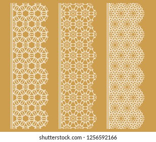 Vector set of line borders with geometric repeating texture. Isolated design elements for page decoration, headline, banners, wedding invitation cards. Fashion white lace collection