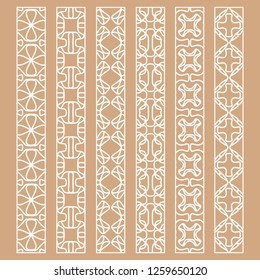 Vector set of line borders with geometric repeating texture. Isolated design elements for page decoration, headline, banners, wedding invitation cards. Fashion white lace collection
