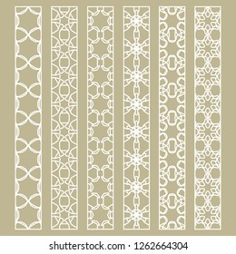 Vector set of line borders with geometric repeating texture. Isolated design elements for page decoration, headline, banners, wedding invitation cards. Fashion white lace collection