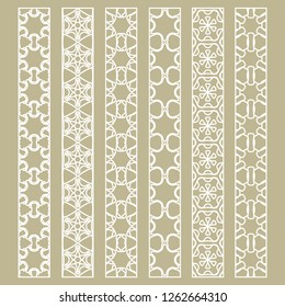 Vector set of line borders with geometric repeating texture. Isolated design elements for page decoration, headline, banners, wedding invitation cards. Fashion white lace collection