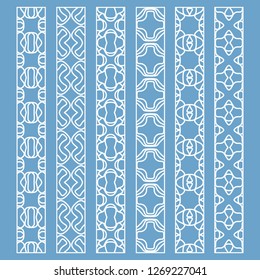 Vector set of line borders with geometric repeating texture. Isolated design elements for page decoration, headline, banners, wedding invitation cards. Fashion white lace collection