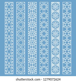 Vector set of line borders with geometric repeating texture. Isolated design elements for page decoration, headline, banners, wedding invitation cards. Fashion white lace collection