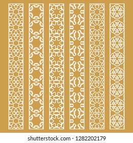 Vector set of line borders with geometric repeating texture. Isolated design elements for page decoration, headline, banners, wedding invitation cards. Fashion white lace collection