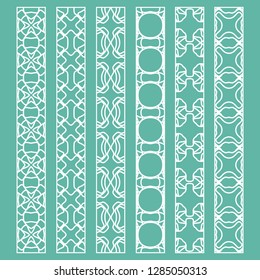 Vector set of line borders with geometric repeating texture. Isolated design elements for page decoration, headline, banners, wedding invitation cards. Fashion white lace collection