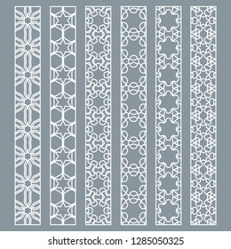 Vector set of line borders with geometric repeating texture. Isolated design elements for page decoration, headline, banners, wedding invitation cards. Fashion white lace collection