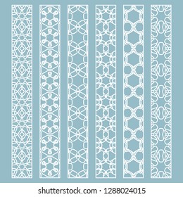 Vector set of line borders with geometric repeating texture. Isolated design elements for page decoration, headline, banners, wedding invitation cards. Fashion white lace collection