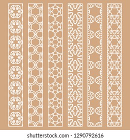 Vector set of line borders with geometric repeating texture. Isolated design elements for page decoration, headline, banners, wedding invitation cards. Fashion white lace collection