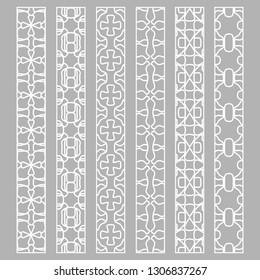 Vector set of line borders with geometric repeating texture. Isolated design elements for page decoration, headline, banners, wedding invitation cards. Fashion white lace collection