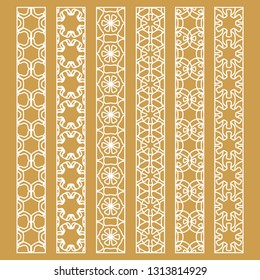 Vector set of line borders with geometric repeating texture. Isolated design elements for page decoration, headline, banners, wedding invitation cards. Fashion white lace collection