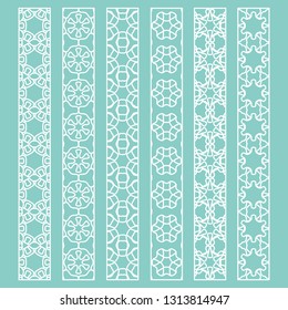 Vector set of line borders with geometric repeating texture. Isolated design elements for page decoration, headline, banners, wedding invitation cards. Fashion white lace collection