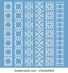 Vector set of line borders with geometric repeating texture. Isolated design elements for page decoration, headline, banners, wedding invitation cards. Fashion white lace collection