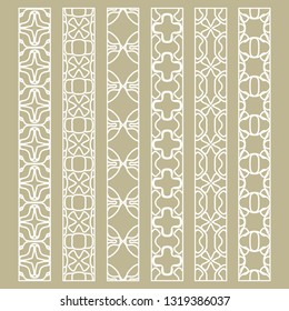 Vector set of line borders with geometric repeating texture. Isolated design elements for page decoration, headline, banners, wedding invitation cards. Fashion white lace collection