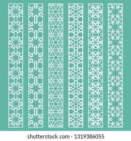 Vector set of line borders with geometric repeating texture. Isolated design elements for page decoration, headline, banners, wedding invitation cards. Fashion white lace collection