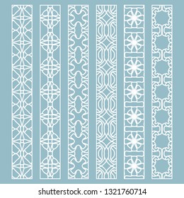 Vector set of line borders with geometric repeating texture. Isolated design elements for page decoration, headline, banners, wedding invitation cards. Fashion white lace collection