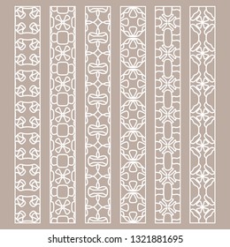 Vector set of line borders with geometric repeating texture. Isolated design elements for page decoration, headline, banners, wedding invitation cards. Fashion white lace collection