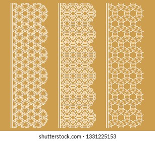 Vector set of line borders with geometric repeating texture. Isolated design elements for page decoration, headline, banners, wedding invitation cards. Fashion white lace collection