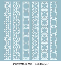 Vector set of line borders with geometric repeating texture. Isolated design elements for page decoration, headline, banners, wedding invitation cards. Fashion white lace collection