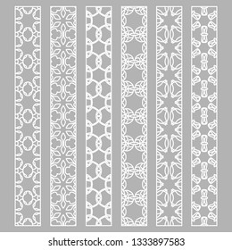 Vector set of line borders with geometric repeating texture. Isolated design elements for page decoration, headline, banners, wedding invitation cards. Fashion white lace collection