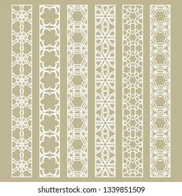 Vector set of line borders with geometric repeating texture. Isolated design elements for page decoration, headline, banners, wedding invitation cards. Fashion white lace collection
