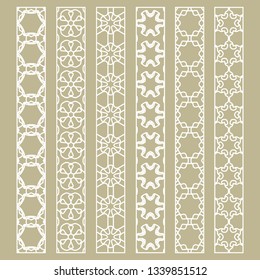 Vector set of line borders with geometric repeating texture. Isolated design elements for page decoration, headline, banners, wedding invitation cards. Fashion white lace collection